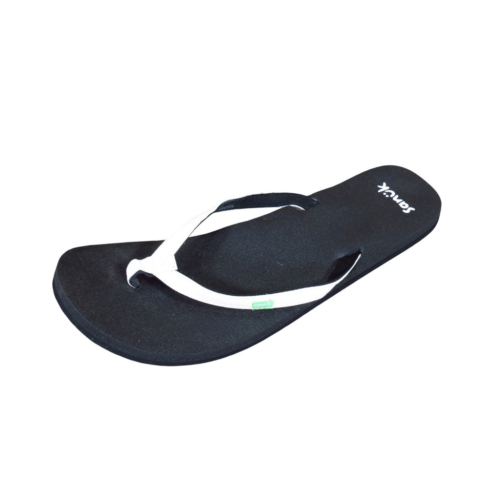 Sanuk Yoga Joy Women Flip Flop Sandals Size 11 Beach Yoga Mat Black White